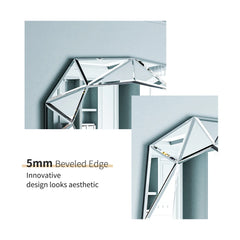 Asymmetrical Decorative Wall Mirror for Living Room and Bedroom, Glass Inlayed Accent Vanetian Mirror, 100cm