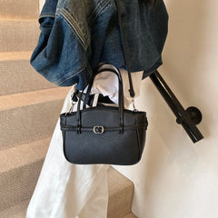 Brand Women's Bag Luxury Designer Handbag PU Buckle Design Top Handle Bag Large Capacity Stylish Satchel Solid Shoulder Bag 2025