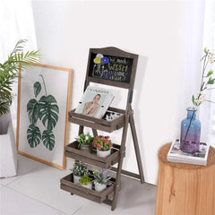 Folding Ladder 3 Tier Plant Stand Garden Flower Pot Holder Shelf with Chalkboard A-Frame Sidewalk Menu Display