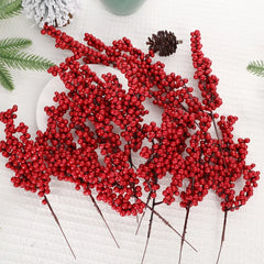 50/1branch Christmas Artificial Berries Stem Red Holly Berry Fake Flowers Plant for Xmas Tree New Year Party Home Decor Ornament