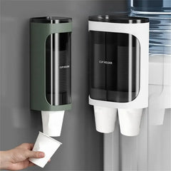 Cream Disposable Cup Holders Household Wall-Mounted Automatically Drop Punch-Free Paper Cups Dust-Proof Drinking Fountain Racks