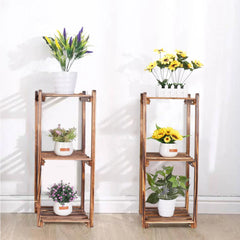 10 Pot Bamboo Plant Stand for In/Outdoor, Bonsai Flower Display, Shelf Holder Rack, Stylish