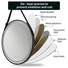 LUVODI Bathroom Light Mirror Round Black Gold Frame Bathroom Dimmable Fogless Mirror with Detachable Rope
