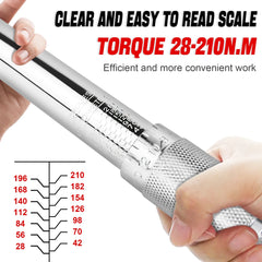 28-210Nm Ratchet Torque Wrench 1/2" Wheel Bolt Wheel Nut Wrench 460mm with Extension & Wheel Bolt Sockets 17mm/19mm/21mm & Case