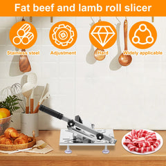 Frozen Meat Slicer Stainless Steel Meat Food Slicer with Anti Slip Suction Cups Thickness Adjustable Meat Cutting Machine