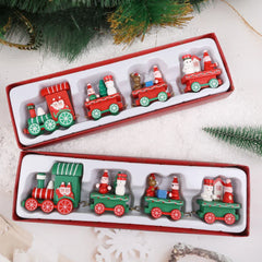 Wooden Train Christmas Ornaments Santa Cake Decoration Merry Christmas Navidad New Year Party Table Decoration Kids Gifts Toys