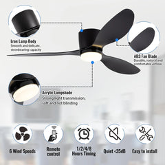 IRALAN Modern Led Ceiling Fan Without Light DC Motor 6 Speeds Fans Low Floor Loft Remote Control Lux&vitae Fan With Lights