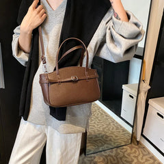 Brand Women's Bag Luxury Designer Handbag PU Buckle Design Top Handle Bag Large Capacity Stylish Satchel Solid Shoulder Bag 2025