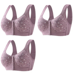 3Pcs/Set Women Lingerie Bra Cotton Wire Free Front Closure Bralette Confortable Underwear Widened Shoulder Straps U-shaped Back