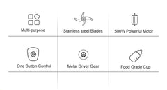 BPA FREE 500W Portable Personal Blender Mixer Food Processor With Chopper Bowl 600ml Juicer Bottle Meat Grinder Baby Food Maker