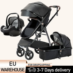Baby stroller 3 in 1 Baby carriage Portable luxurious travel pram High landscape newborn baby stroller with baby carrier PU