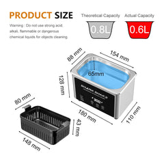 800ml Household Digital Ultrasonic Cleaner 30W/60W Stainless Steel Bath Degas Ultrasound Washing for Watches Jewelry