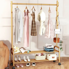 Aesthetic Golden Clothes Rack Metal Balcony Nordic Wheels Clothes Rack Floor Bedroom Burro Ropa Perchero Hallway Furniture