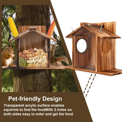 Carbonized Wood Squirrel Feeder for Outside Winter Durable Chipmunk House Box