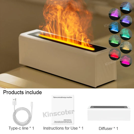 KINSCOTER RGB Flame Aroma Diffuser Air Humidifier Ultrasonic Cool Mist Maker Fogger LED Essential Oil Fire LED Lamp Difusor Gift