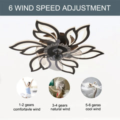 KOMORE Modern Flower Shape Ceiling Fan with Light with 3 Color temperature 6 Speeds for Office, Living Room, Bedroom
