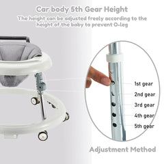 Baby Walker Foldable with 5 Adjustable Heights, Baby Walkers and Activity Center for Boys Girls Babies 7-18 Months, Baby Walker