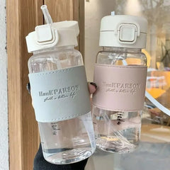 500ml Water Bottle with Straw Pop-Up Cover Leak-Proof Drinkware for Drinking Sippy Portable Cute Plastic Drinking Bottle