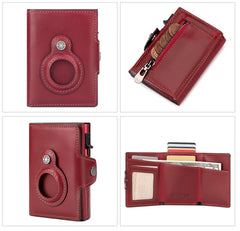 Anti-scan Magnet Credit Card Holder Wallet Genuine Leather Automatic Pop Out Aluminum Smart Wallets Luxury AirTag Purse Set