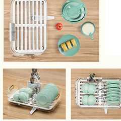 Dish Drying Rack Bowl Plate Storage Dish Drainer Rack with Drainboard for Kitchen Counter and Sink
