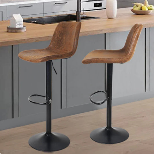 2x Industrial Vintage Tall Bar Stools Adjustable Pipe Kitchen Pub Stool Leather Padded Seat Bar Chair Furniture