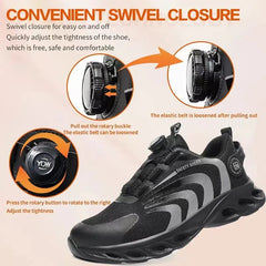 Rotary Buckle Work Sneakers Protective Shoes Lightweight Safety Shoes Puncture-Proof Anti-smash Steel Toe Shoes Work Boots Men
