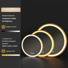 LUVODI 24 Inch Gold Frame Round Bathroom Mirror with Lights Illuminate Wall Vanity Mirror 3 Color Dimmable Anti-Fog Smart Mirror