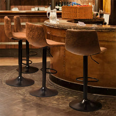 2x Industrial Vintage Tall Bar Stools Adjustable Pipe Kitchen Pub Stool Leather Padded Seat Bar Chair Furniture