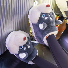Women Indoor Cotton Slippers Cute Cartoon Dog Winter Warm Shoes Couples Home Floor Slides Anti-slip Female Male House Footwear