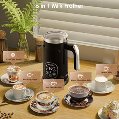 BioloMix Upgraded 5-in-1 LED Touch Screen Milk Frother for Lattes & Coffee, Hot And Cold Foam Maker