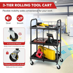 ERGOMASTER 3-Tier Folding Storage Trolley Heavy Duty Tool Cart Rolling Storage Organizer