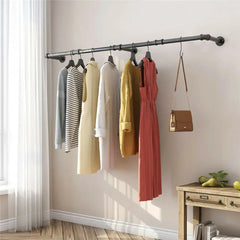 70.8 Inch Industrial Pipe Clothing Rack Wall Mounted Clothes Rail Garment Hanging Bar Rod Display Rack Closet Storage