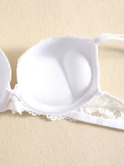 1 Set Elegant Erotic Lace Embroidery Breathable Fabric Lingeries : Push-Up Bra, Low Waist Sheer Panty - Ultimate Valentine's Day