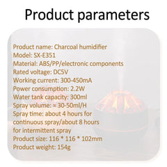 Charcoal Flame Humidifier, Aromatherapy Essential Oil Diffuser, 300ml Mist Ultrasonic Humidifier for Bedroom,Office Night Light