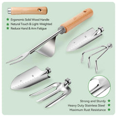 9 Piece Garden Weeding Tools Stainless Steel Gardening Tool Set with Wooden Handle, Weeder