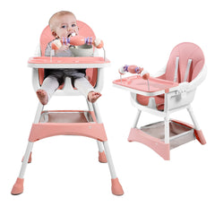 Baby High Chair, Portable Baby Dining Chairs Eat & Play Convertible High Chair with Double-Layer Dinner Plate and Toy Rack