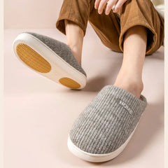 House Fuzzy Slipper Women Striped Winter Warm Fur Plush Non Slip Grip Indoor Lazy Soft Female Thermal Home Shoe Flat Male Men