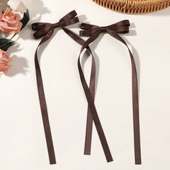 2pcs 2024 New Cute Ribbon Bow Headband Long Tassel Hair Clip Women's Hair Accessories Girls Party Headwear Side Clips Wholesale