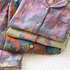 2024 Japanese Spring and Autumn New Women's Pajama Set 100% Cotton Vintage Long sleeved Pants Two Piece Set for Home Furnishings