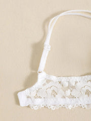 1 Set Elegant Erotic Lace Embroidery Breathable Fabric Lingeries : Push-Up Bra, Low Waist Sheer Panty - Ultimate Valentine's Day