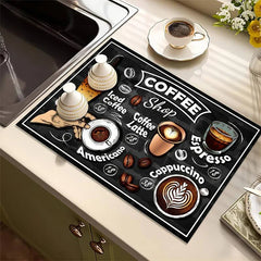 1pc creative pattern printed coffee machine mat kitchen counter quick water absorption utensil drying mat desktop drainage mat
