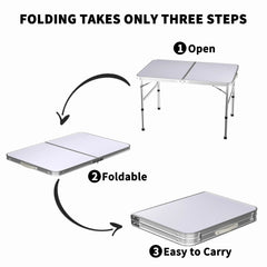 Picnic Folding Table Aluminium Foldable Adjustable Portable White Camping Table with Carrying Handle 90x60x37/67cm