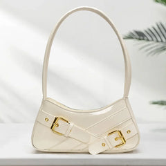 MOJOYCE Small Belt Design Glossy Patent Leather Shoulder Bags Women Luxury Brand Tote Handbag Y2K Underarm Bag with Inner Pocket