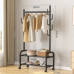 Aesthetic Golden Clothes Rack Metal Balcony Nordic Wheels Clothes Rack Floor Bedroom Burro Ropa Perchero Hallway Furniture