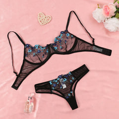 2-Pieces Fancy Sexy Lingerie Set Woman Semi-Sheer Women's Underwear Embroidery Beautiful Bra And Panty Sets Erotic Outfits