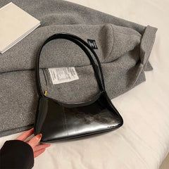 MOJOYCE Small Belt Design Glossy Patent Leather Shoulder Bags Women Luxury Brand Tote Handbag Y2K Underarm Bag with Inner Pocket
