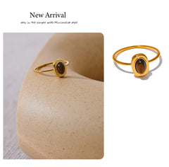 Yhpup Fashion Natural Stone Stainless Steel Oval Thin Chic Ring Women 18K PVD Plated Waterproof Jewelry Accessories 2024 Gift