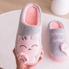 Dropshipping Women Winter Home Slippers Cartoon Cat Shoes Soft Winter Warm House Slippers Indoor Bedroom Lovers Couples
