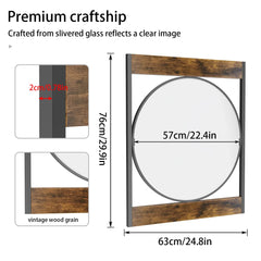 63x76CM Industrial Metal Wood Frame Wall Mounted Mirror Bathroom Living Room Decorative Mirror