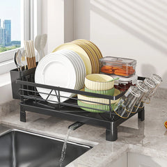 Black Single Layer Dish Rack, Drainer Rack, Dish Drying Rack,Steel Plate and Bowl Organizer, 50 x 25 x 20 cm